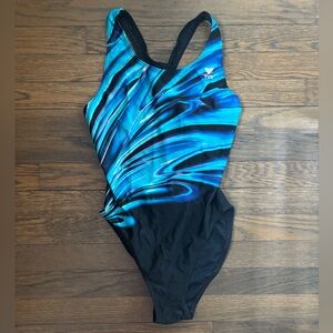 TYR Blue and Black One Piece Swimsuit (Size 36)
